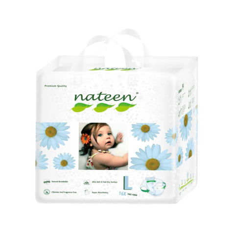 Scutece pentru bebeluși - Scutece Eco-Friendly Bebeluși Nateen Premium Nr.4 7–18kg (16 buc) | Hipoalergenice & Confort Superior