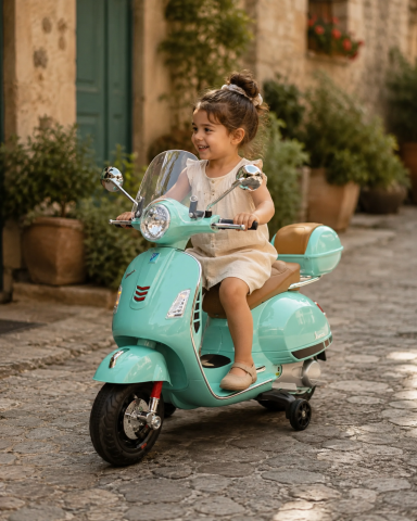 Scuter Electric pentru Copii Vespa GTS 12V Verde Mint – Licență Oficială Piaggio, cu Parbriz și Portbagaj Incluse | 3 Ani+, Max. 30 kg [2]