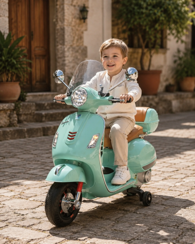 Scuter Electric pentru Copii Vespa GTS 12V Verde Mint – Licență Oficială Piaggio, cu Parbriz și Portbagaj Incluse | 3 Ani+, Max. 30 kg [1]