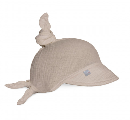 Articole de plaja, piscina - Sepcuta de soare 6 luni - 6 ani reglabila din bumbac muselina cu cozoroc pentru protectie, Beige