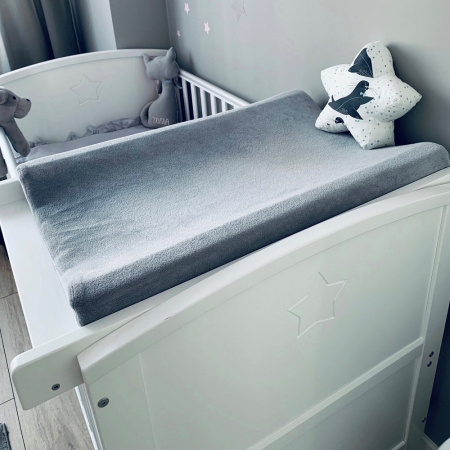 Masa de infasat din lemn, atasabila la patut bebe 120x60 si 140x70 cm, Alb, 86 x 51 x 7 cm, inclus Saltea din spuma, husa detasabila bumbac, Woodies, 40 x 70 cm [5]