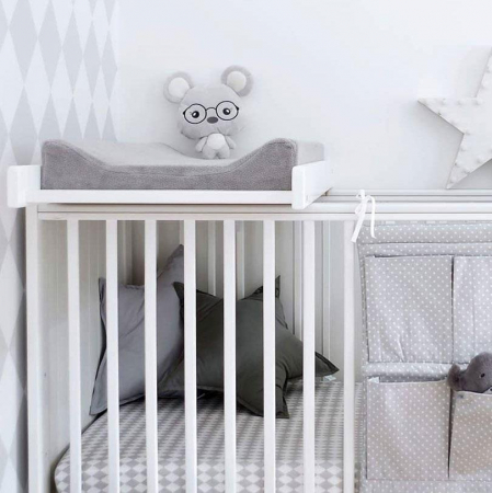 Masa de infasat din lemn, atasabila la patut bebe 120x60 si 140x70 cm, Alb, 86 x 51 x 7 cm, inclus Saltea din spuma, husa detasabila bumbac, Woodies, 40 x 70 cm [4]