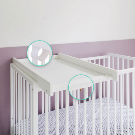 Masa de infasat din lemn, atasabila la patut bebe 120x60 si 140x70 cm, Alb, 86 x 51 x 7 cm, inclus Saltea din spuma, husa detasabila bumbac, Woodies, 40 x 70 cm [2]