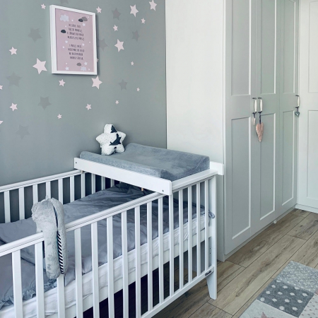 Masa de infasat din lemn, atasabila la patut bebe 120x60 si 140x70 cm, Alb, 86 x 51 x 7 cm, inclus Saltea din spuma, husa detasabila bumbac, Woodies, 40 x 70 cm [6]