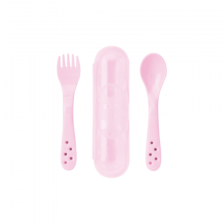 Tacâmuri - Set 2 lingurite ergonomice, in carcasa, perfecte pentru vacanta, rose