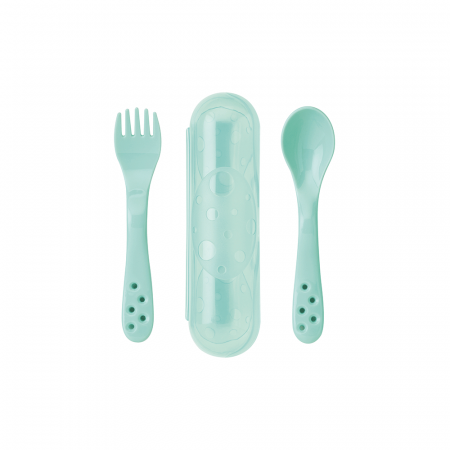 Tacâmuri - Set 2 lingurite ergonomice, in carcasa, perfecte pentru vacanta, mint