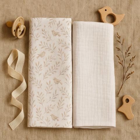 Baie & Ingrijire - Set 2 museline Ikano Birds din bumbac muselină 100%, 70x70 cm