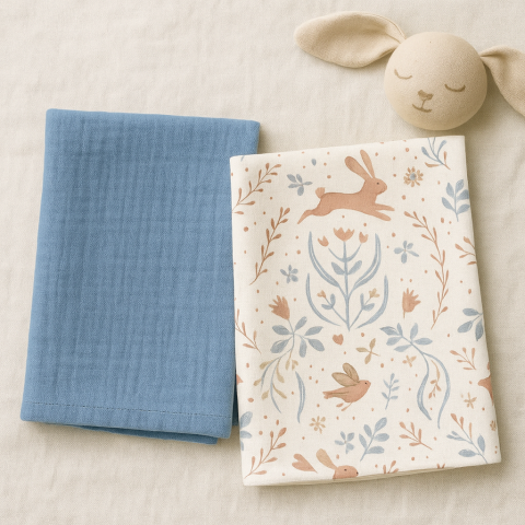 Set 2 museline Sweet Bunny din bumbac muselină 100%, 70x70 cm [1]