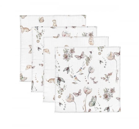 Ingrijire si igiena - Set 4 Museline din bumbac si bambus, Scutec multifunctional Dreamland & Nature, 30 x 30 cm