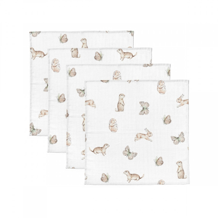 Ingrijire si igiena - Set 4 Museline din bumbac si bambus, Scutec multifunctional Dreamland, 30 x 30 cm