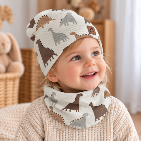 Outlet - Set căciulă și fular tip guler, Dino, XS - circumferinta capului 36-42 cm by BabySteps