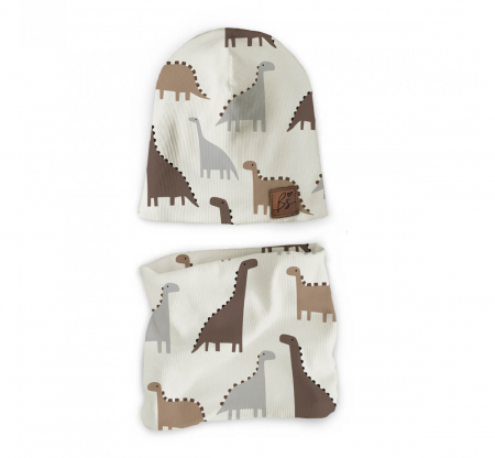 Articole crosetate Handmade - Set căciulă și fular tip guler, Dino, XS - circumferinta capului 36-42 cm by BabySteps