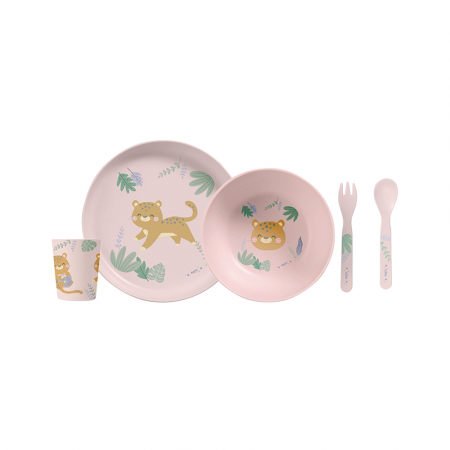 Set hranire - Set complet de masa, 5 piese, cu ventuza, “Jungle Cheetahs” Rose