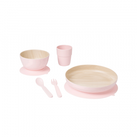 Set hranire - Set complet de masa, 5 piese, cu ventuza, "Nordic" Rose