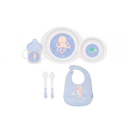 Set hranire - Set complet de masa, 6 piese, "Ocean Life" Blue
