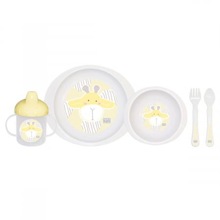 Set hranire - Set complet de masa, 5 piese, "Giraffe Party” Mustard