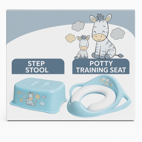 Ingrijire si igiena - ✨ Set complet Reductor Toaletă cu Colac Moale + Înălțător Baie Antiderapant, Zebra Blue – Maltex Baby