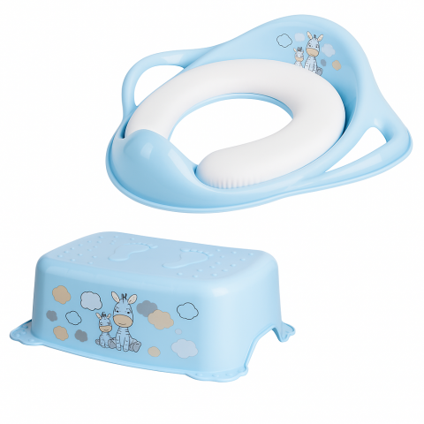 ✨ Set complet Reductor Toaletă cu Colac Moale + Înălțător Baie Antiderapant, Zebra Blue – Maltex Baby [1]