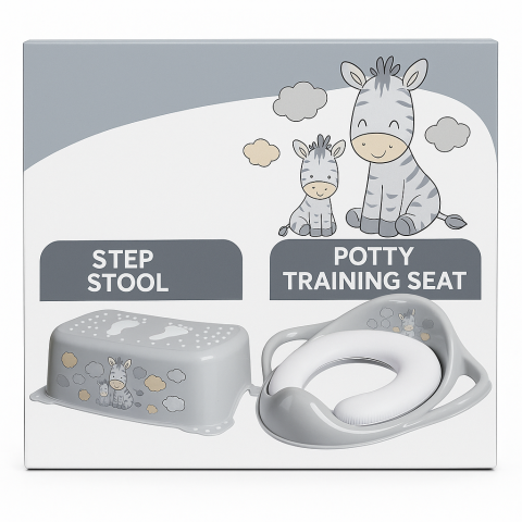 Ingrijire si igiena - ✨ Set complet Reductor Toaletă cu Colac Moale + Înălțător Baie Antiderapant, Zebra Gri – Maltex Baby