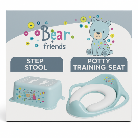 Ingrijire si igiena - ✨ Set complet Reductor Toaletă cu Colac Moale + Înălțător Baie Antiderapant, Bear and Friends Mint – Maltex Baby