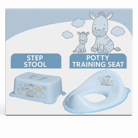 Ingrijire si igiena - ✨ Set complet Reductor Toaletă  + Înălțător Baie Antiderapant, Zebra Blue – Maltex Baby
