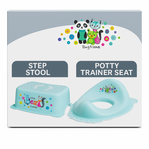 Ingrijire si igiena - ✨ Set complet Reductor Toaletă  + Înălțător Baie Antiderapant, Bear and Friends Mint – Maltex Baby