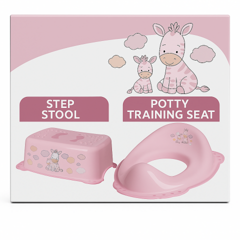 Ingrijire si igiena - ✨ Set complet Reductor Toaletă  + Înălțător Baie Antiderapant, Zebra Roz – Maltex Baby