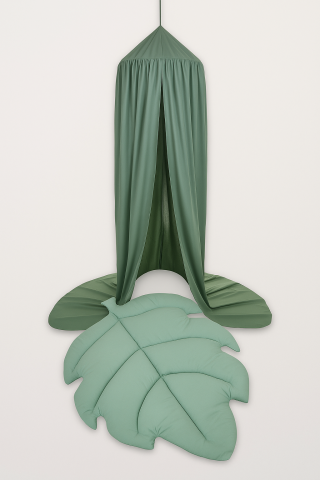 Black Friday - Set Dream Corner – Pure Salvia | Baldachin & Covoraș Frunză din Bumbac 100%