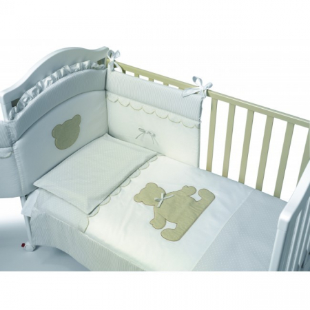 Outlet - Set Lenjerie de lux din bumbac cu broderie, protectie laterala, pilota, pentru pat bebelusi, Theo, Italia