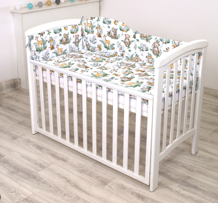 Set lenjerie din bumbac cu protectie laterala pentru pat bebe 120 x 60 cm, Animalute de padure, Amy [1]