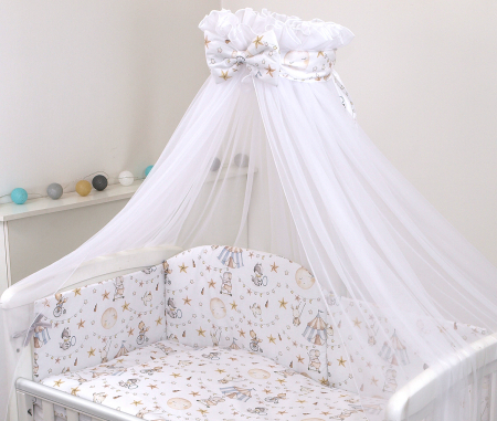 Set lenjerie din bumbac cu protectie laterala pentru pat bebe 120 x 60 cm, Circ Blue, Amy [4]
