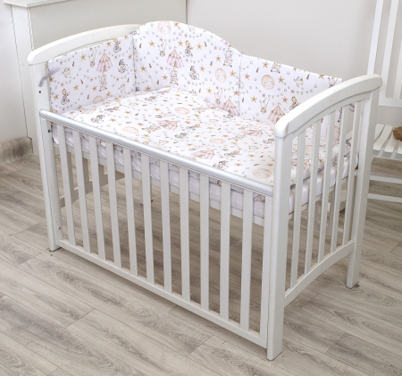 Set lenjerie din bumbac cu protectie laterala pentru pat bebe 120 x 60 cm, Circ Roz [1]