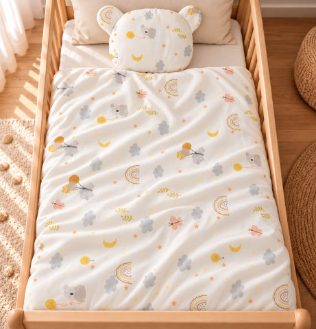 Camera copilului - Set Pilotă și Pernă Bebeluși din Bambus 100x70cm + 37x30cm – Colecția Vise printre Nori, Umplutură BabySoft