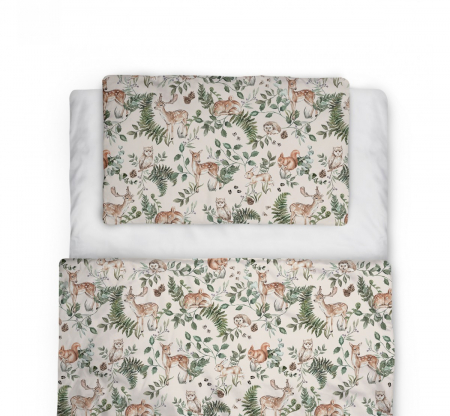 Perne - Set pilota 220x75 cm si perna 40 x 60 cm pentru preșcolari, bumbac premium si umplutura hipoalergenică BabySoft, fata dubla, Animals Garden