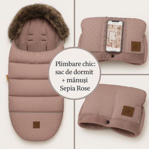 Black Friday - Set „Plimbare chic: sac de dormit + mănuși Sepia Rose”