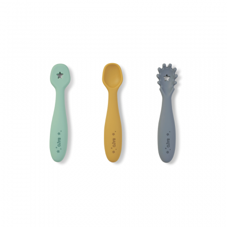 Tacâmuri - Set pre-lingurite din silicon pentru diversificare bebelusi, Blue Mist