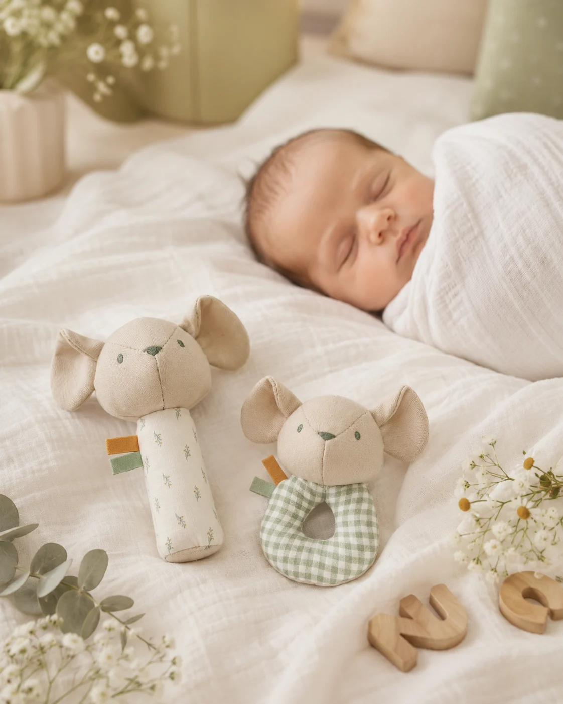 Set Relaxare după Baie –  Prosop bambus Teddy Ecru & Muselina Rainbow & Jucarie DouDou [5]
