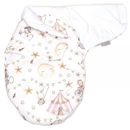 Camera copilului - Sistem de infasare, Baby swaddle din Bumbac cu umplutura antialergică BabySoft, Circ Roz