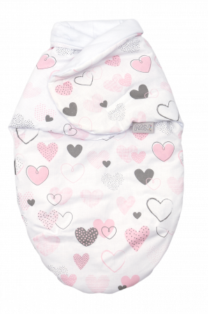 Sistem de infasare Baby swaddle Inimioare Bumbac Alb, Amy, 72x60 cm [1]