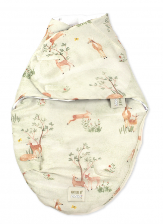 Camera copilului - Sistem de infasare Bambus, Inchidere Velcro, Baby swaddle, Caprioare + Cadou Rucsăcel