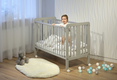 Patut din lemn pentru bebe, inaltime saltea reglabila, Star Baby Gri 120x60 cm [5]