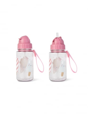 Căni - Sticla de apa pentru copii, cu pai, retractabila anti-picurare, transparenta, reutilizabila, din Tritan, Fara BPA, Bidon, 400 ml, Ice Cream