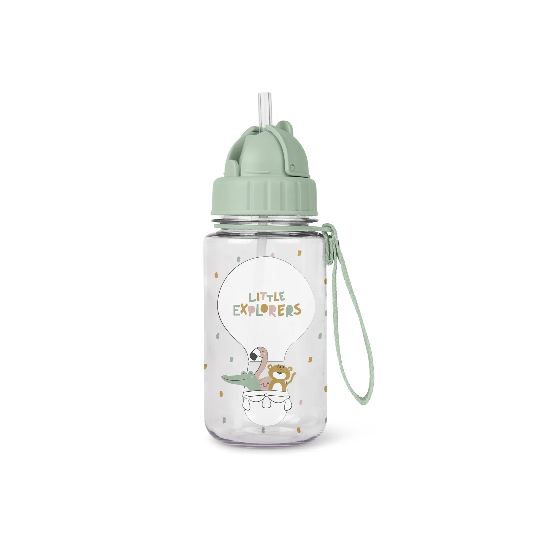 Căni - Sticlă de Apă pentru Copii Saro Little Explorers 400 ml, cu Pai Silicon Retractabil Anti-Picurare, din Tritan, Fără BPA