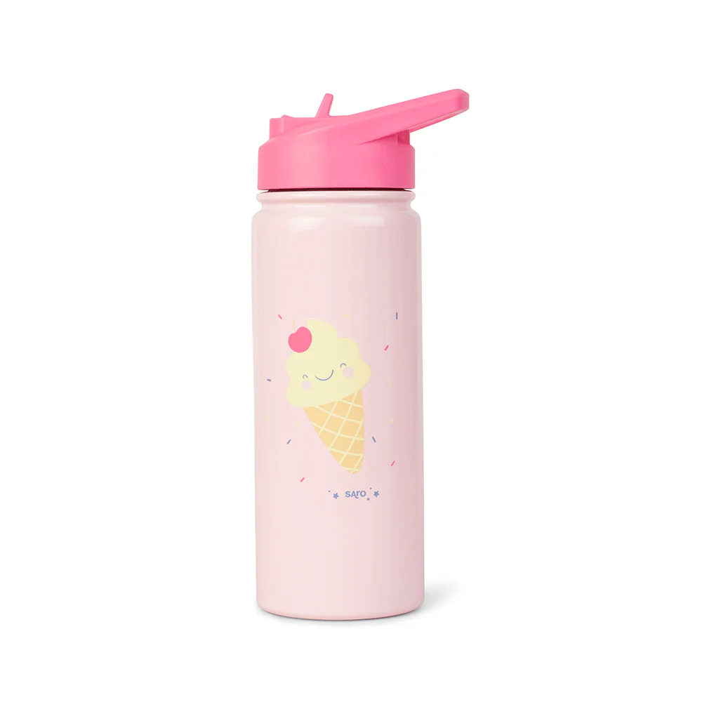 Căni - Sticlă Termică Premium pentru Copii Saro, 500 ml, Oțel Inoxidabil 304, Fără BPA, Anti-Condens, 12h, cu pai Retractabil si capac etans, Ice Cream