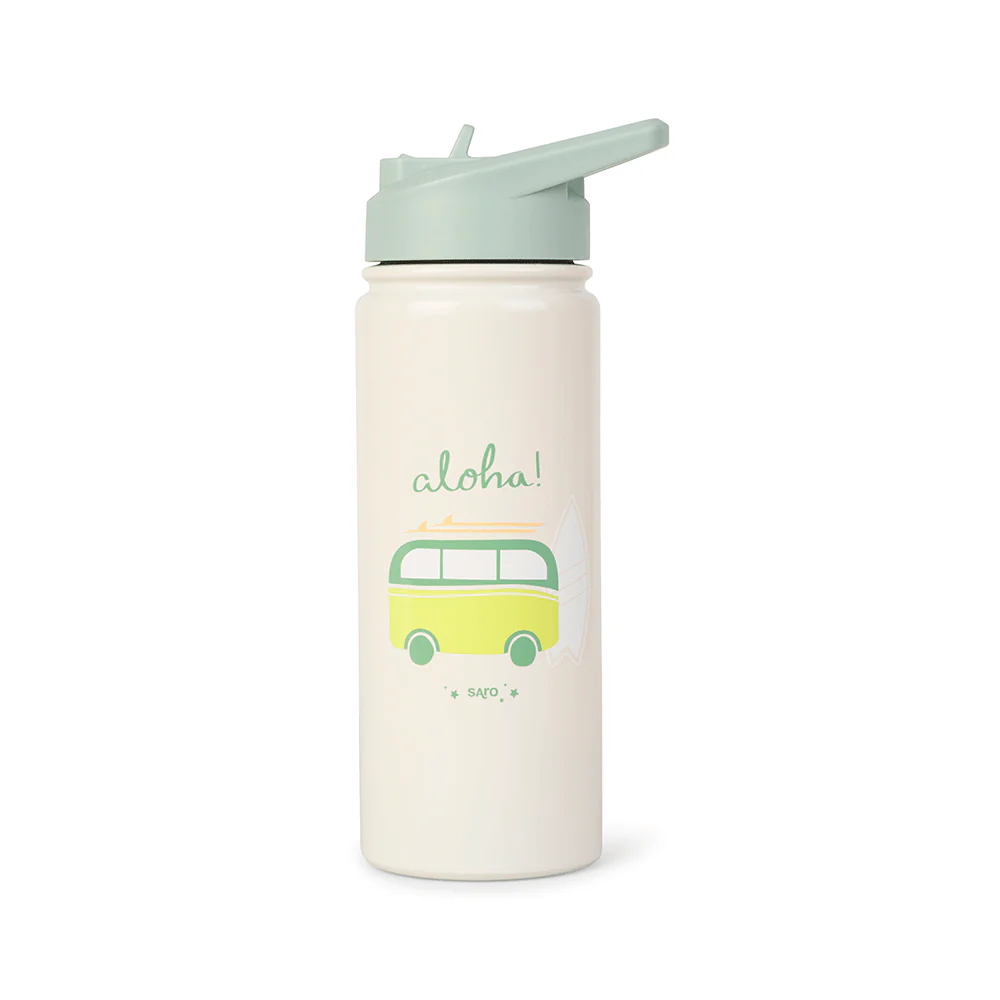 Căni - Sticlă Termică Premium pentru Copii Saro, 500 ml, Oțel Inoxidabil 304, Fără BPA, Anti-Condens, 12h, cu pai Retractabil si capac etans, Aloha