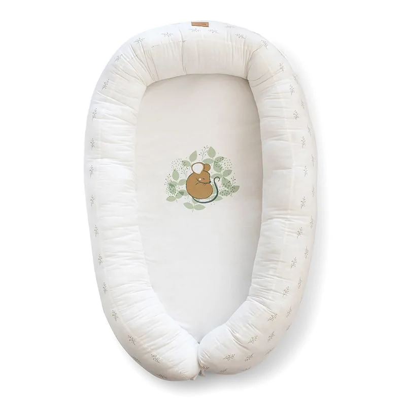 Camera copilului - Suport de dormit Babynest 2in1 bara protectie patut Premium Bumbac, Spring Cottage Hunter Green 95x65x18 cm