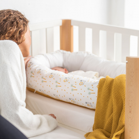 Suport de dormit Babynest 2in1 bara protectie patut Premium Bumbac, Nairobi Mustard 95x65x18 cm [2]