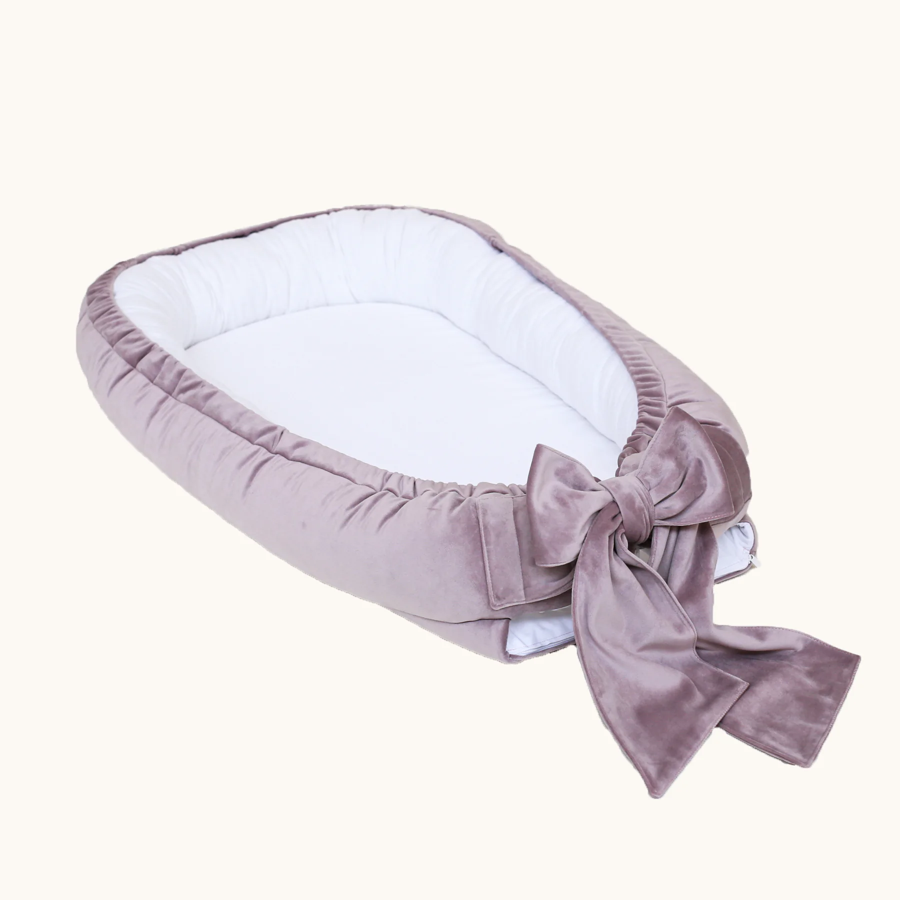 Suport de dormit Babynest Premium Bumbac Organic si Catifea Lila cu Funda by BabyLy, 80x50 cm [6]