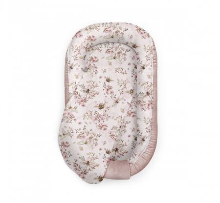 Perne, pilote si babynest - Suport de dormit Babynest Premium Bumbac si Catifea Cherry Soft Pink by BabySteps, 70x35 cm
