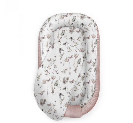 Perne, pilote si babynest - Suport de dormit Babynest Premium Bumbac si Catifea Nature Sepia Rose by BabySteps, 70x35 cm